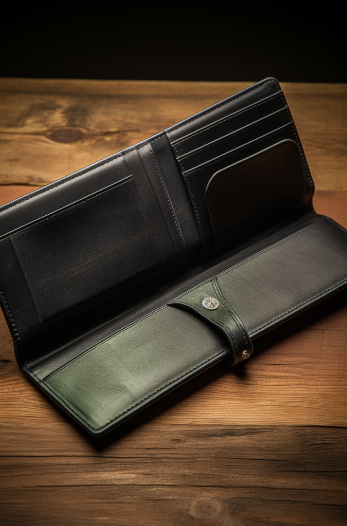 Craftsman working on a leather wallet