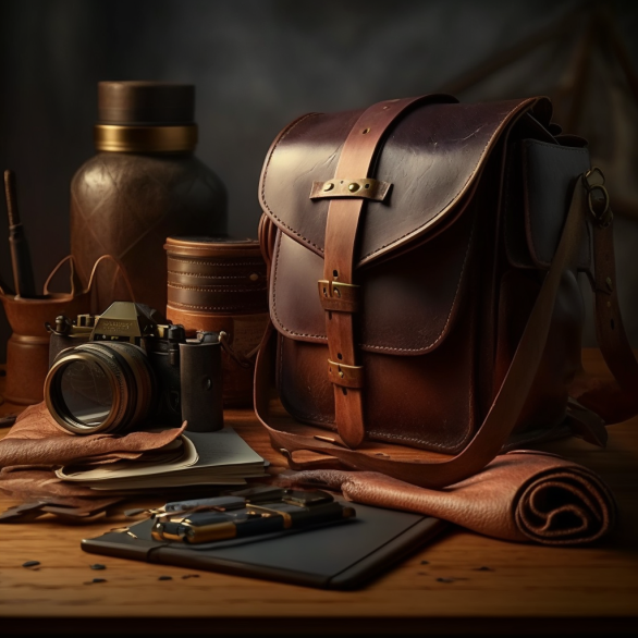 Classic leather coin purse on a wooden table